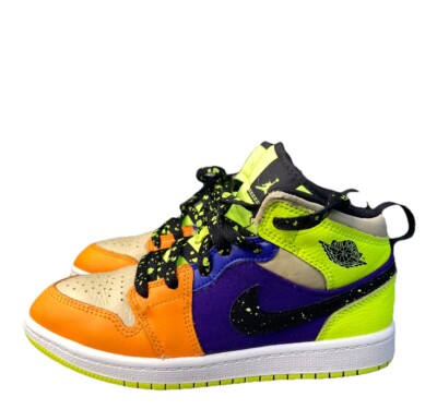 Jordan 1 Mid SE Black Volt Vivid Orange Sneakers Shoes Unisex's Size 2Y-image