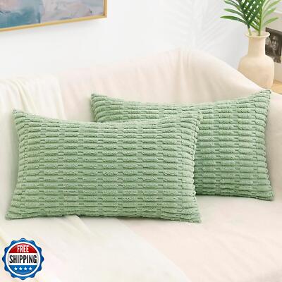 decorUhome Sage Green Neutral Decorative Throw Pillow Covers 12x20 Inch Set o-image