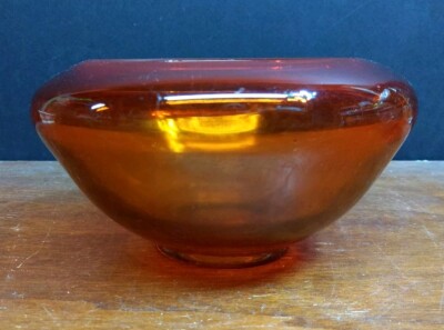Amberina Rolled Edge Art Glass Bowl Red to Orange Mid Century Modern 7