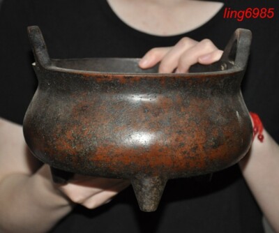 Mark China Chinese Buddhism temple bronze gilt joss Incense burner Censer-image