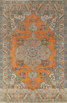 Orange Wool Vintage Hand-made Area Rug Living Room Over-dyed Carpet 7x10-image