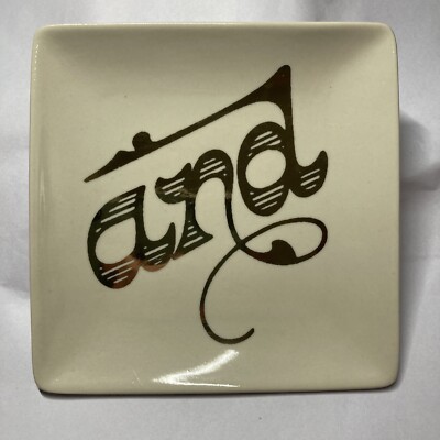 Art Tray by Creative Coop MCM-Inspired Gold “and” on Cream 6” Square Plate-image