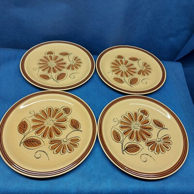 Vintage Mid Century La Mesa Daisy Stoneware Set/4 Dinner Plates Disc. Japan EUC -image