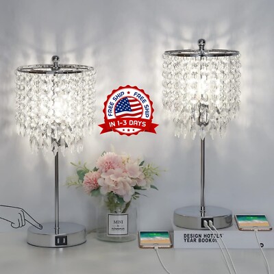 Lámpara de mesa regulable plateada con control táctil de cristal 2 USB 4W LED US-image