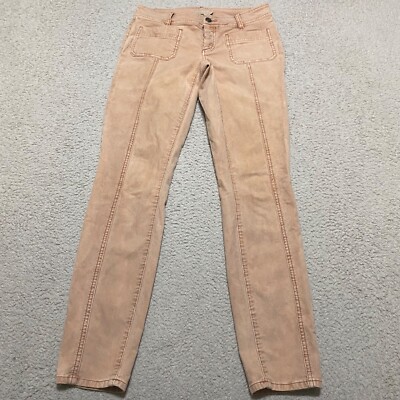Prana Womens sz 2 Pants Orange Corduroy Skinny Leg Ankle Mid Rise Button Fly-image