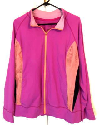 LA Active Athletic Jacket Womens Pink Orange Full Zip Front Stretch Knit 18/20-image