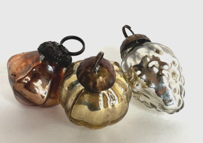 Creative Co-Op 3 Vintage Look Mercury Glass Ornaments Bronze Silver Gold 1