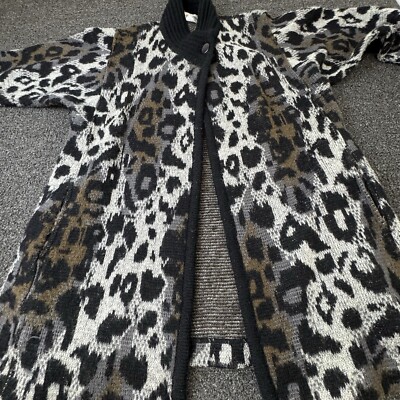 VTG JM Joss Shawl Animal Print Open Front Mohair Wool Blend Sweater Womens Small-image