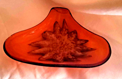 Princess House Mid Century Art Glass Honey Amber Gold Burnt Orange Dish-image