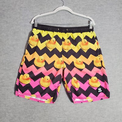 Neff Men Swimwear Medium Orange Ombre Board Shorts Ducks Mid Rise Pocket READ-image