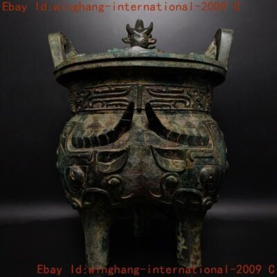 old China ancient Bronze Ware beast pattern statue Joss Incense burner Censer-image