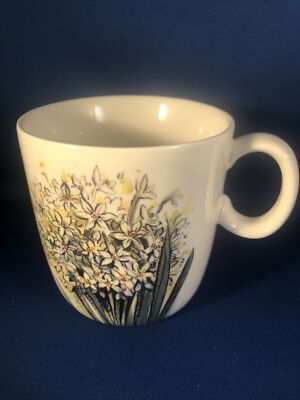 Angela Staehling Creative Co-Op White Coffee Mug W/ Snowflakes and Bouquet NEW-image