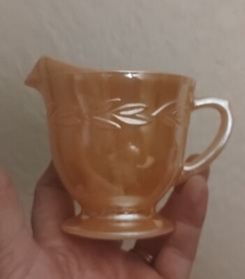 Vintage Fire King Ovenware Peach Luster Laurel Leaf Pattern Creamer-image