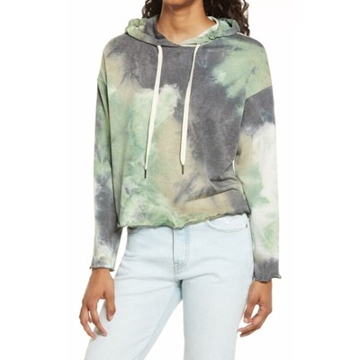 La La Land Creative Co. Women's Tie Dye Drawstring Hoodie in Olive Small-image