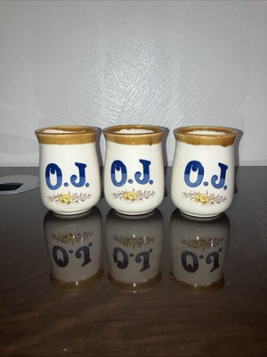Vintage Orange Juice Tumblers Stoneware OJ Mid Century Japan Cottage Farm (3) -image