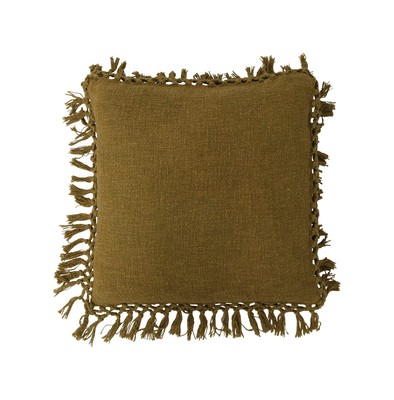 Cotton Slub Crochet and Fringe Pillow, 20