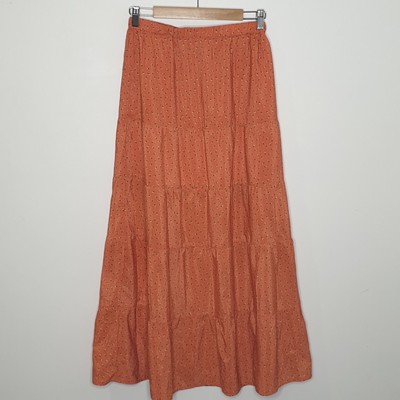Wish Size 10 Boho Orange Floral Tier Peasant Maxi Skirt-image