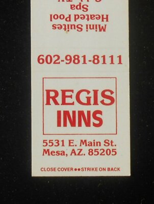 1980s? Regis Inns 5531 E. Main St. Mesa AZ Maricopa Co Matchbook Arizona-image