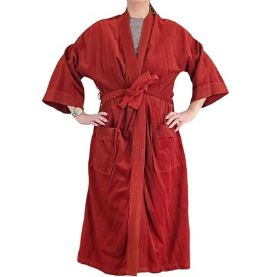 Retro 70s Mens Robe Rust Orange Mid-Length M/L Acetate Belted Midi Below Knees-image