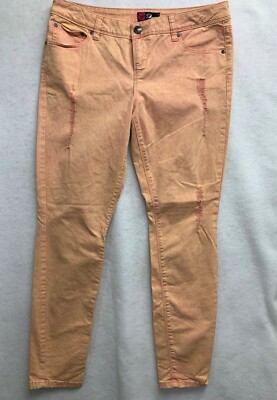 2B Denim Women's 32 Orange Mid Rise Stretch Distressed Flat Front Skinny Jeans-image