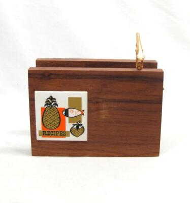 VTG Mid Century Modern Wood Recipe Card Holder Stand Pineapple Fish Orange MCM-image