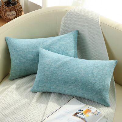 Decorative Throw Pillow Covers 12x20 Set of 2 Lumbar Farmhouse Textured Pillo...-image