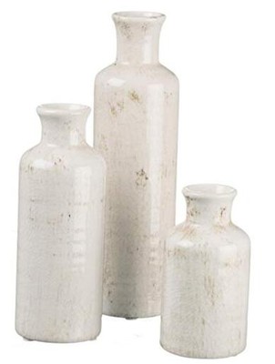 Sullivans White Ceramic Vase Set, Farmhouse Decor, Home Distressed White-image