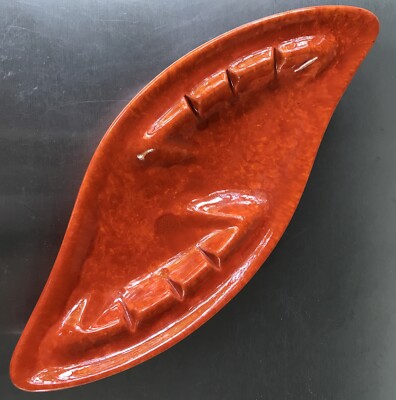 Vtg Mid-Century Modern Ceramic 17x6.5 Ashtray Flaming Lava Orange Cal Style 259-image