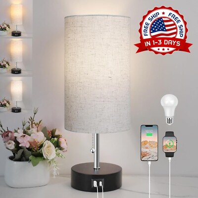 Lampara De Mesa Luces Modernas Mesita De Noche Puerto USB Sala Dormitorio Cocina-image