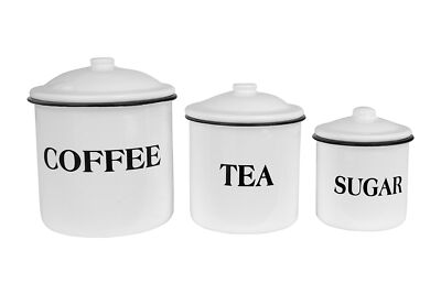 Creative Co-Op Metal Containers with Lids Coffee Tea Sugar Set of 3 Sizes/Des...-image