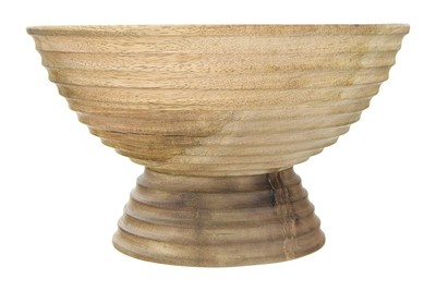 DF2440 Ridged Mango Wood Footed Bowl, Brown, 5 quarts, Large-image
