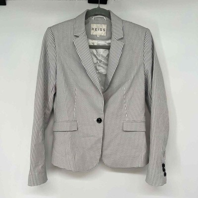 Reiss Check Sullivan Blazer Women's Size S White Black One Button Lined Notched-image