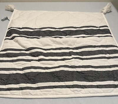 Pottery Barn Mesa Tassel Stripe Euro Pillow Sham Black Striped Farmhouse-image