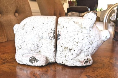 Pig Bookends, Terracotta, Old World Crackled Finish, By Creative Co-op-image