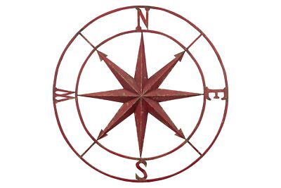 Creative Co-Op Distressed Red Metal Compass Wall Décor 36L