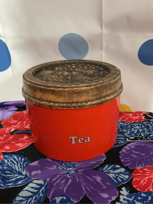Vintage J. Cheinco Orange Tea Canister Metal / Plastic Great !-image