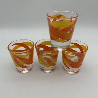 Set Of 4 STARLYTE Mid Century Modern ShotGlasses Orange Yellow Fire Flames MINTY-image