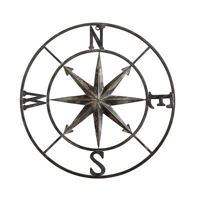 Creative Co-Op Distressed Decorative Metal Compass Wall Décor, Antiqued Iro-image