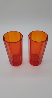 Pair Sebastian Marcen Vtg MCM Rare ORANGE 9 Panel Highball Glasses Mid Century-image