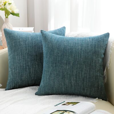 Decorative Throw Pillow Covers 20x20 Set Of 2 Farmhouse Textured Chenille Square-image