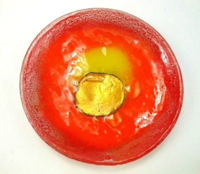Art Glass Dish Gold Metal Flake Orange Yellow -image