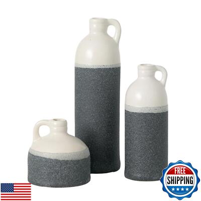 Sullivans Jug Vase Set, Two Tone White and Grey Texture Farmhouse Decor for Y-image