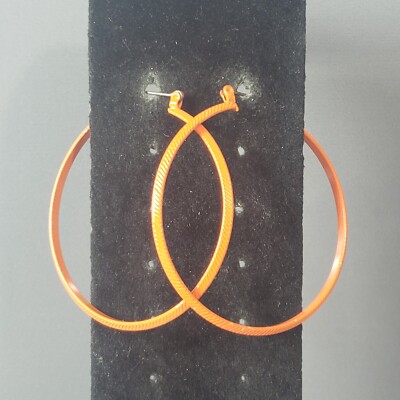 Dangle Hoop Earrings Orange Retro Mid Century Modernist Brutalist Boho 2.25
