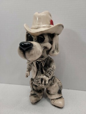 Vintage 1977 Hound Dog Cowboy Bank Creative MFG Hard Plastic 10