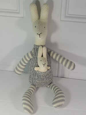 Creative Co-op Kangaroo & Joey Plush Knit Crocheted Grey White 17