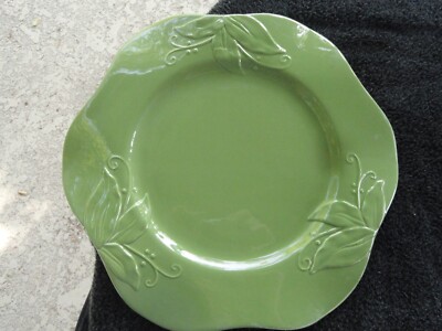 Mesa International Embossed Flowers Rim Olive Green Dinner Plate / Charger 0166-image