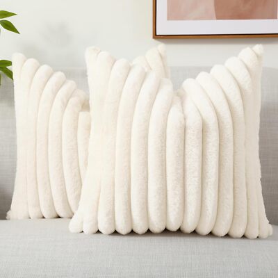 decorUhome Faux Fur Spring Throw Pillow Covers 18x18 Set of 2, Decorative Soft P-image