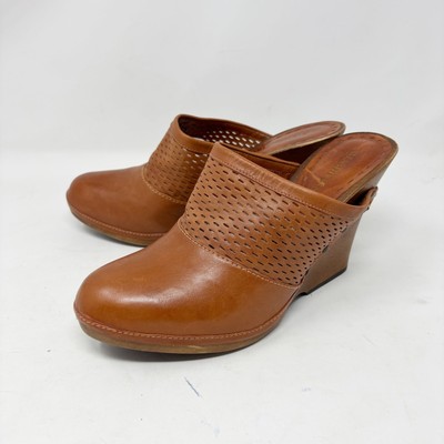 Gianni Bini Joss Brown Mesh Leather Wood Heel Mule Clog Womens 9.5 Bohemian-image