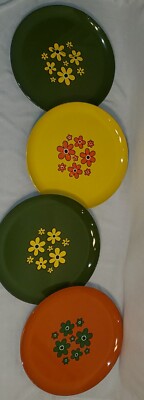 4 Mid Century Modern Yellow Green Orange Flower Power Platter 13”-image