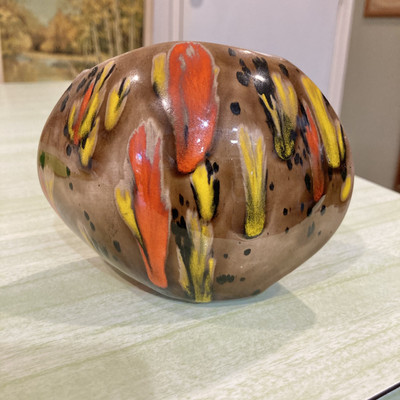 Vintage Drip Glaze Ceramic Vase Decor Retro Mid Century Yellow Orange-image